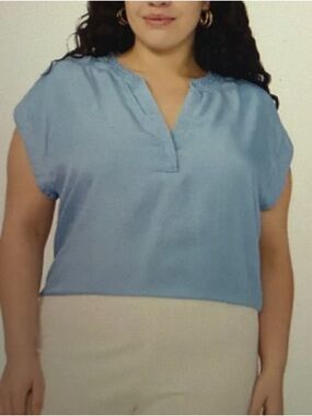 Vince Camuto Light Indigo Split V-Neck Blouse